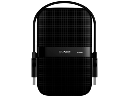 Silicon Power Armor - A60 1TB Portable HDD USB 3.2 Gen1 Black, Shockproof MIL-STD 810G Method 516.6 Procedure IV, Water-resistant IPX4, LED light