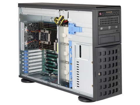 Supermicro server chassis CSE-745BAC-R1K23B 4U tower chassis, Dual, single Intel/ AMD CPU, 7 full-height & full-length expansion slot(s), 8 x 3.5"/2.5" hot-swap SAS drive bay with SES3, 8-port 4U/Tower 3.5-inch SAS3/SAS2/SATA3 12Gbps backplane