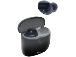 TCL In-Ear True Wireless Bluetooth Headset, Frequency of response 9-22K, Sensitivity 100 dB, Driver Size 5.8mm, Impedence 13 Ohm, Max power input 20mW, Playtime 6.5h/26h, IPX4, Bluetooth 5.0, A2DP, AVRCP, HFP, HS, USB-C, Color Phantom Black