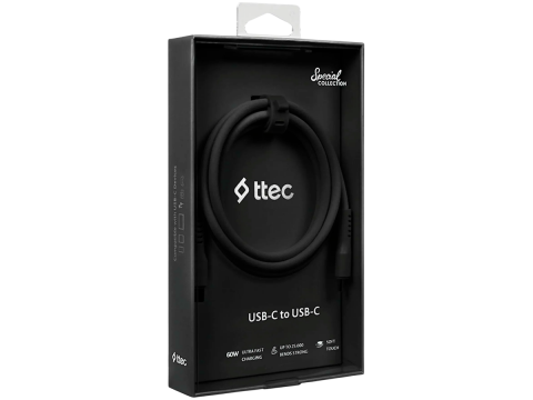 ttec USB-C - USB-C 60W PD/QC Fast Charging/Data Cable, 120cm, Black