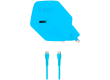 ttec SmartCharger GAN 20W PD Travel Fast Charger + USB-C - USB-C 3A Cable 120cm, Neon Blue