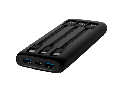 ttec PowerSlim Trio LCD 10.000mAh PD 22,5W Powerbank withTrio Cable Black