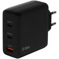ttec SmartCharger Trio GAN 120W PD Travel Charger 2 USB-C+USB-A,Black