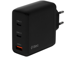 ttec SmartCharger Trio GAN 120W PD Travel Charger 2 USB-C+USB-A,Black