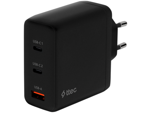 ttec SmartCharger Trio GAN 120W PD Travel Charger 2 USB-C+USB-A,Black
