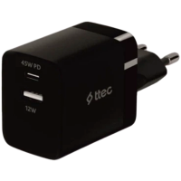 ttec SmartCharger 45W PD Duo Travel Charger  USB-C+USB-A, Black