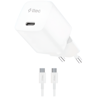 ttec SmartCharger GAN 30W PD Travel Fast Charger + USB-C - USB-C 60W Cable, White