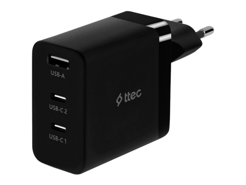 ttec SmartCharger 65W PD/GAN USB-C Travel Charger, Black