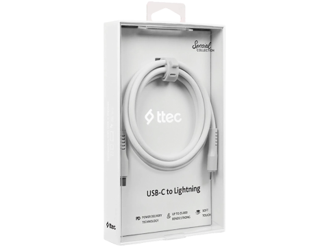 ttec USB-C - USB-C 60W PD/QC Fast Charging/Data Cable, 120cm, White