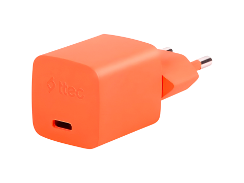 ttec SmartCharger GAN 20W PD Travel Fast Charger + USB-C - Lightning Cable 120cm, Neon Orange