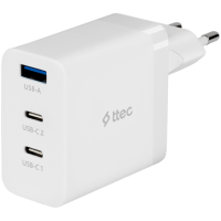 ttec SmartCharger 65W PD/GAN USB-C Travel Charger, White