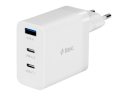 ttec SmartCharger 65W PD/GAN USB-C Travel Charger, White