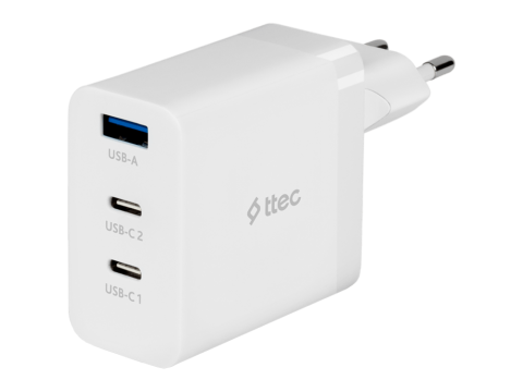 ttec SmartCharger 65W PD/GAN USB-C Travel Charger, White