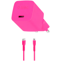 ttec SmartCharger GAN 20W PD Travel Fast Charger + USB-C - Lightning Cable 120cm, Neon Pink