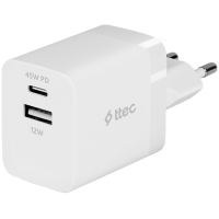 ttec SmartCharger 45W PD Duo Travel Charger  USB-C+USB-A, White
