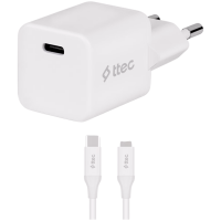 ttec SmartCharger GAN 20W PD Travel Fast Charger + USB-C - Lightning Cable  150cm, White