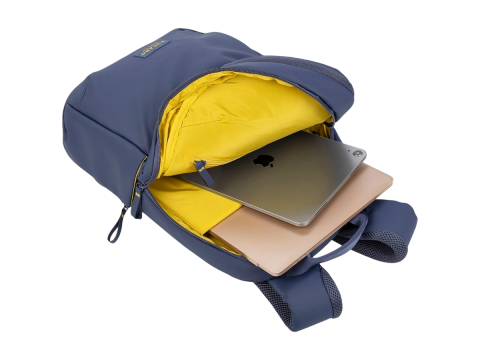 The Laser backpack for 15.6" laptops and 16" MacBooks, made from water-resistant resin-coated fabric obtained from recycled plastic, features a compact design and excellent pocket organization.
