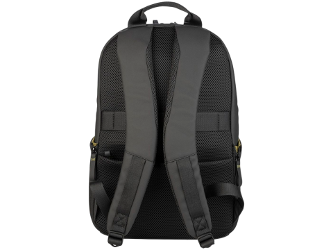 The Laser backpack for 15.6" laptops and 16" MacBooks, made from water-resistant resin-coated fabric obtained from recycled plastic, features a compact design and excellent pocket organization.