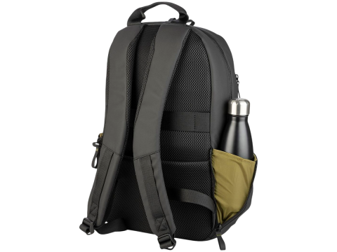 The Laser backpack for 15.6" laptops and 16" MacBooks, made from water-resistant resin-coated fabric obtained from recycled plastic, features a compact design and excellent pocket organization.