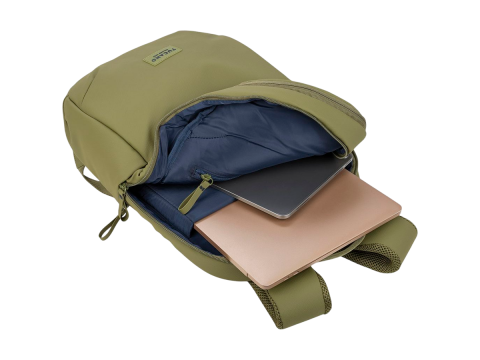 The Laser backpack for 15.6" laptops and 16" MacBooks, made from water-resistant resin-coated fabric obtained from recycled plastic, features a compact design and excellent pocket organization.