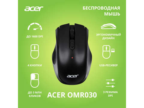 Мышь Acer OMR030 черный оптич. 1600dpi беспров. USB 4but (ZL.MCEEE.007)